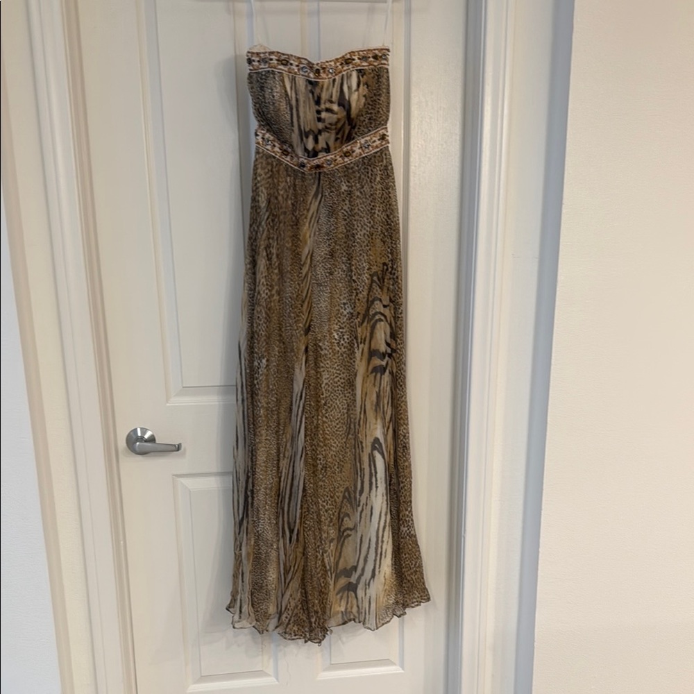 Terani Couture Strapless Brown Animal Print Dress